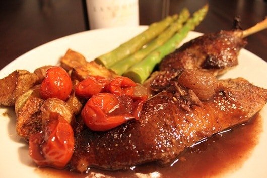 Braised Duck with Pinot Noir, Cherry Tomatoes and Grapes Paired with Landmark Vineyards Grand Detour Pinot Noir